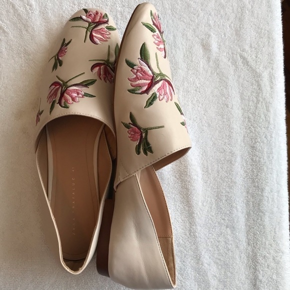 ZARA Trafluc women’s floral embroidered flats.  Blush.  Size 41. - Picture 1 of 9